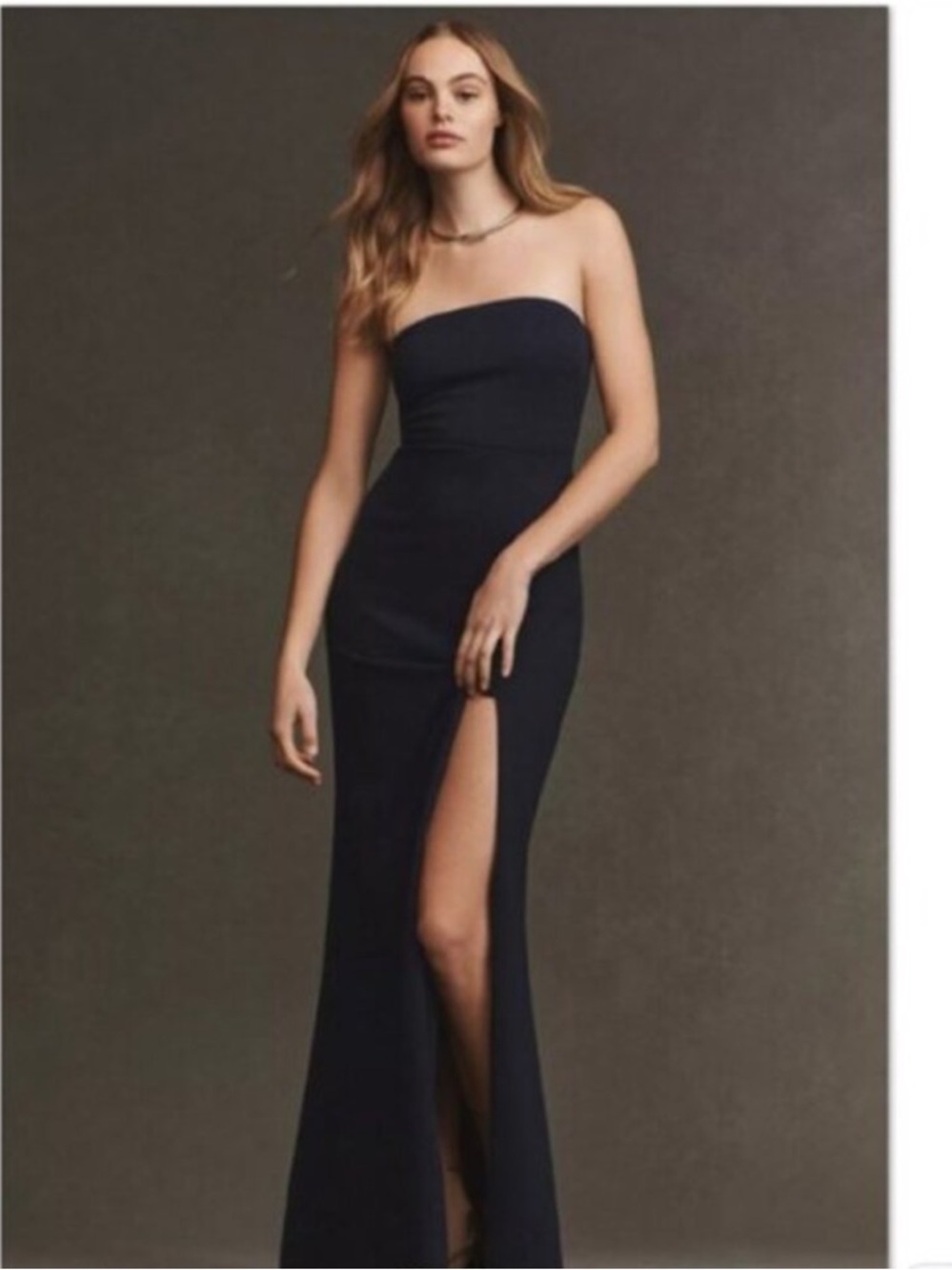 BHLDN Dress Adalynn Strapless Stretch Crepe Maxi Gown in Navy